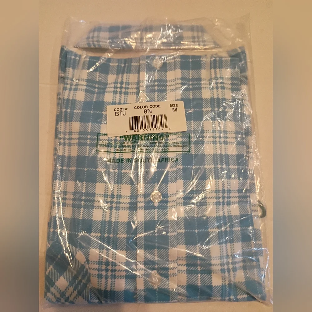 Haband Men's‎ Light Blue and White Checkered Shirt Sz M NWT